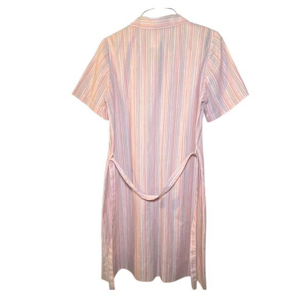 Vintage Striped Shirt Dress 12 1/2 Short Sleeve Pink Blue USA Made Modest - Picture 3 of 9